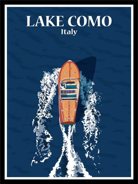 Lake Como Art Print, Lake Como Poster, Cool Graphic Posters, Posters Italy, Lake Graphic, Art Deco Travel Posters, Poster Art Deco, Como Lake, Italy Poster