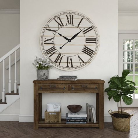 Aspire Home Accents Renata 48 in. Oversize Shiplap Wall Clock | Hayneedle Clock Dining Room Wall, Oversized Clocks Wall Decor, Wall Clock Decor Ideas, Large Wall Clock Decor, Clock Decor Ideas, Fake Plants Decor Bedroom, Farmhouse Wall Clock, Fake Plants Decor, Shiplap Wall