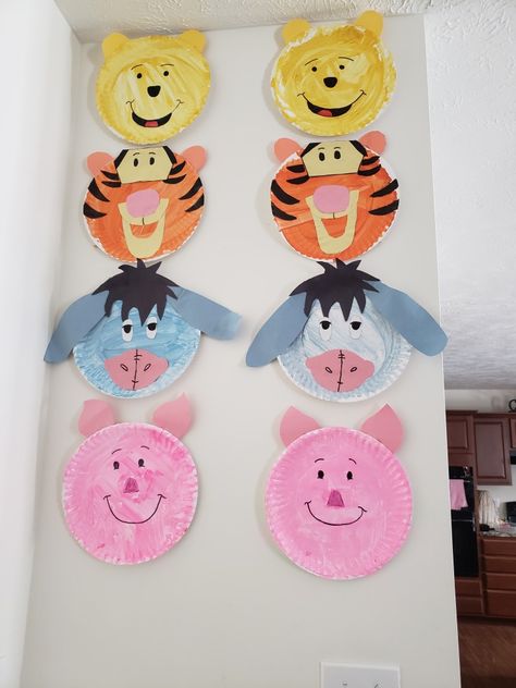 Winnie the Pooh, Tigger, Eyore, and Piglet. Pooh Bear Crafts, Winnie The Pooh Activities For Preschool, Winnie The Pooh Activities For Kids, Winnie The Pooh Arts And Crafts, Disney Crafts For Preschoolers, Disney Preschool Craft, Winnie The Pooh Art Projects For Kids, Winnie The Pooh Classroom Theme Bulletin Boards, Disney Movie Crafts For Preschool