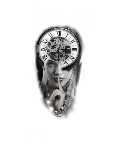 Clock Face Tattoo Design, Outline Tattoo Design, Face Outline Tattoo, Clock Face Tattoo, Scandinavian Tattoo, Joker Tattoo Design, Catrina Tattoo, Cobra Art, Girl Face Tattoo