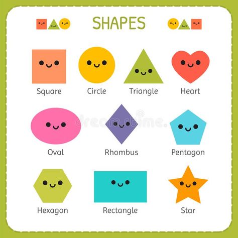 Kids Learning Charts, Basic Geometric Shapes, Teach English To Kids, Kindergarten Reading Activities, Shapes Vector, English Activities For Kids, Children Education, Preschool Classroom Decor, Kids Worksheets Preschool