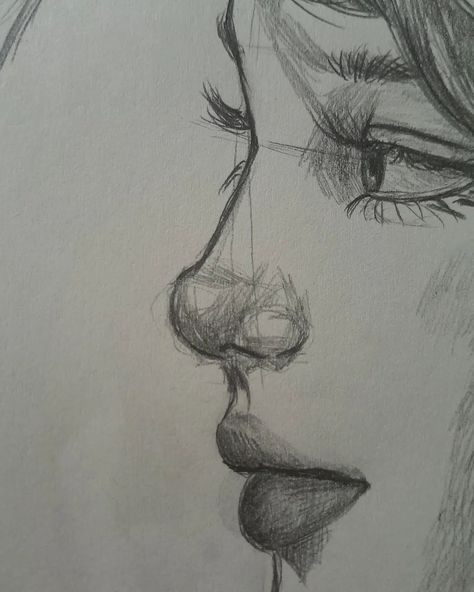 Normal Drawing Ideas, Beautiful Eye Sketch, Art Sketches People Faces, Faces To Draw Sketches, How To Draw A Side Face, Face Drawing Anatomy, Female Face Drawing Sketches, Drawings Of Noses, Face Sketch Ideas