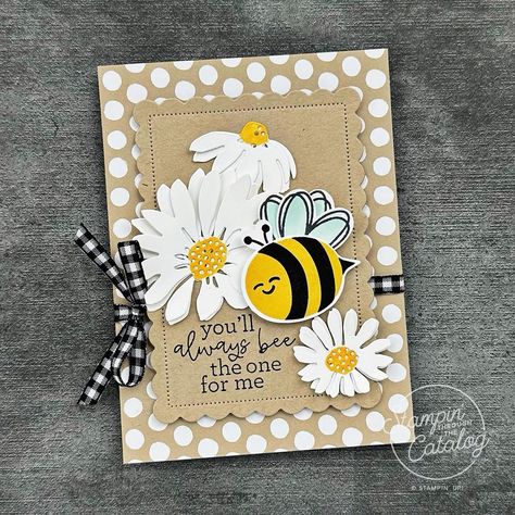 Bee Valentines Cards, Valentine 2024, Bee My Valentine, Bee Mine Valentine, Bee Valentine, Cheerful Daisies, Daisy Cards, Card Crafting, Bee Cards