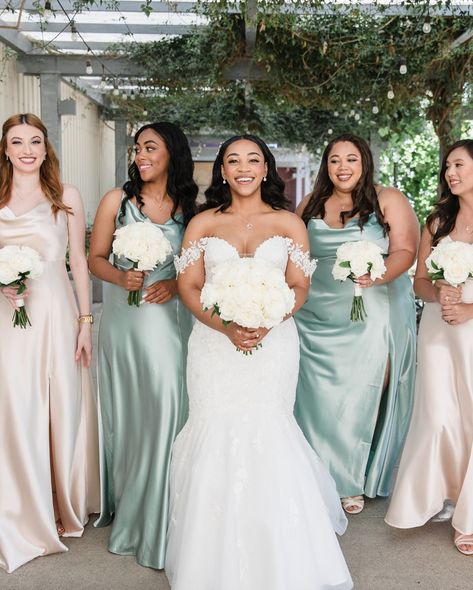 Yeah, I’ve got my girls! 💞 The stunning bride, Hope, has her bridesmaids looking elegant in the Lisa Long Dress in Shiny Satin Champagne and Sage. Bride: @__hopeallen__ Photographer: @weddingsbylmp Florist: @soireefloraldesign Event planner: @callawaywineryweddings Venue: @callawaywinery #BIRDYGREY #BirdyInTheWild Birdy Grey Sage Green Bridesmaid, Lisa Long Dress, Birdy Grey Sage, Bridesmaid Dresses Green, Sage Green Bridesmaid, Sage Bridesmaid Dresses, Bridesmaid Dresses Under 100, Sage Green Bridesmaid Dress, Birdy Grey