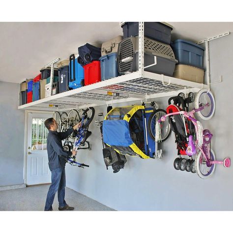 25 Innovative Garage Overhead Storage Ideas That You Will Love Organization Garage, Garage Storage Inspiration, Tote Organizer, Koti Diy, Garage Organisation, Overhead Garage Storage, Garage Storage Racks, Garage Storage Shelves, Overhead Garage