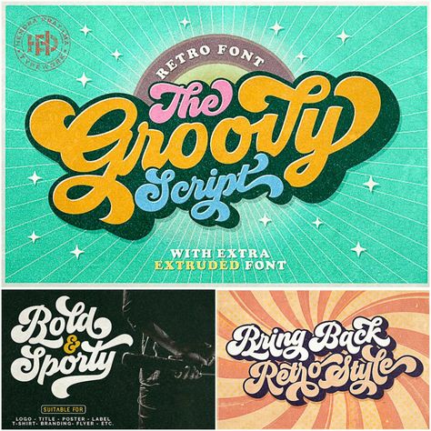 Give your typography design with a touch of retro style with Groovy! Groovy is one of my fonts based on a hand lettering project in 2017. It was very inspired from the famous retro typography designs in late 60's untill 70's.Groovy also comes with extra Extruded Font version. So you won't need extra effort for create an extrude effect for this font. This mean it will saves your time. For personal use. Free for download.File format: .ttf for Photoshop or other software.File size: 1 Mb. Procreate Text Fonts Free, Free Retro Fonts Download, Free Groovy Fonts, Groovy Font Free, Free 70s Fonts, Font Samples, Alpha Bet, Groovy Text, Groovy Theme