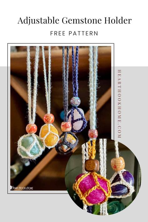 Crochet Stone Holder, How To Make A Crystal Holder Necklace, Crochet Crystal Necklace Pattern, Wire Crochet Jewelry Tutorial Free Pattern, Crochet Gemstone Necklace, Crochet Easy Gifts Ideas, Crochet Tools Accessories, Crystal Crochet Pattern, Crochet With Crystals