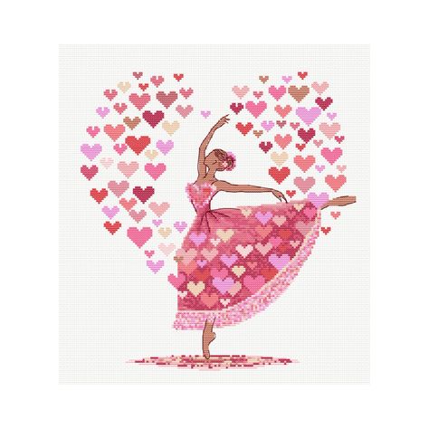 Dance with your heart. Ballerina. Cross stitch digital pattern chart PDF Instant download Dance Cross Stitch Patterns, Aida Fabric, Second Option, Dance With You, Cute Embroidery, Back Stitch, Pdf Patterns, Cross Stitching, Digital Pattern