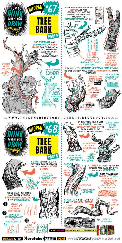 How to draw TREE BARK tutorial by STUDIOBLINKTWICE Objects Reference, Draw Tree, Comic Tips, Etherington Brothers, Illustration Reference, Draw Realistic, Comic Tutorial, 3d Drawings, Arte Sketchbook