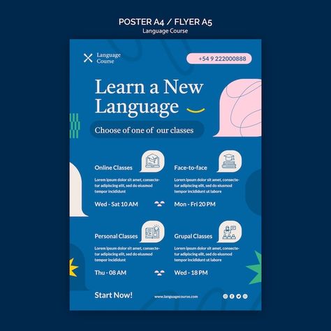 Language course vertical poster template... | Free Psd #Freepik #freepsd #class-flyer #course-flyer #learning-poster #class-poster Teaching Poster Design, Course Advertisement Design, Language Course Poster Design, Informative Flyer Design, English Course Poster Design, Courses Poster, Course Poster Design, Education Flyer Design, Course Flyer Design