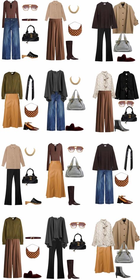 A 12 Piece Chloé Inspired Fall Capsule Wardrobe - livelovesara Classic Summer Capsule Wardrobe, Sydney Trip, Winter 2024 Fashion, Natural Kibbe, Realistic Fashion, Black Flares, Wardrobe For Women, Project 333, Capsule Wardrobe Women