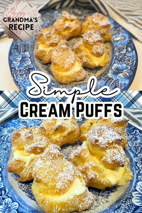 This easy recipe makes the fluffiest cream puffs that are perfectly sweet. They're easy to make with basic staple ingredients for Christmas, or any special occasion! Small Batch Cream Puffs, Cream Puff Recipe Easy, Sourdough Cream Puffs, How To Make Cream Puffs Step By Step, Easy Homemade Sweets, Recipe For Cream Puffs, Easy Cream Puffs, Cream Puffs Recipe Easy, Cream Puffs Recipe