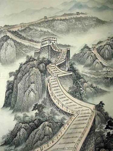 Chinese Great Wall Painting Great Wall 1336001, 50cm x 33cm(19〃 x 13〃) Chinese Drawings, Inspirational Digital Art, Ancient Chinese Architecture, China Architecture, A Level Art Sketchbook, Chinese Landscape Painting, Japanese Drawings, Chinese Brush Painting, Chinese Brush