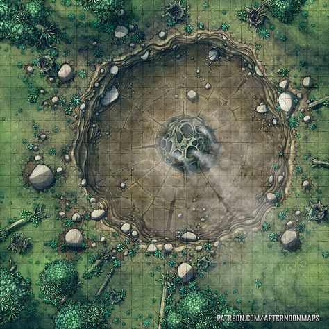 Star Seed (Meteor Crater) Battle Map - Launch | Patreon Meteor Crater, Geode Cave, Star Seed, Plant Insects, Battle Map, Stone Lion, D D Items, Crystal Cave, My Fantasy World