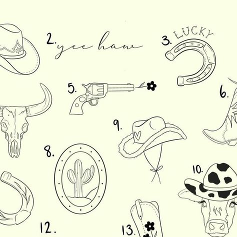 Western Linework Tattoo, Western Bff Tattoos, Western Finger Tattoos, Cowpoke Aesthetic, Yeehaw Tattoo, Western Flash Tattoo, Small Western Tattoos, Tiny Western Tattoos, Western Tattoo Ideas