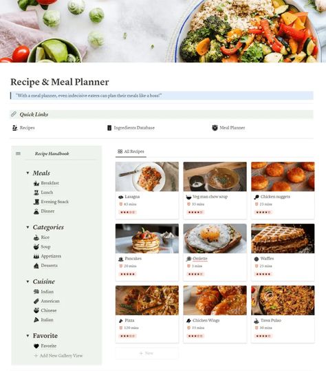 7 Best Notion Recipe Templates for Easy Meal Planning - notionzen Easy Meal Planning, Food Template, Meal Planner Template, Meal Planning Template, Easy Meal Plans, Recipe Template, Evening Snacks, Best Templates, Week Meal Plan