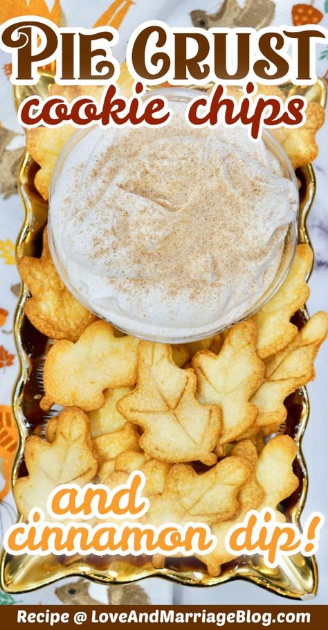 Easy pie crust cookies and a delicious cinnamon dessert dip. This is a great fall Thanksgiving treat that packs a big punch but it super easy. Pie Crust Cookies Easy, Cinnamon Dip, Pie Crust Chips, Pie Crust Leaves, Pie Crust With Butter, Pie And Chips, Sugar Pie Crust, Cookies With Cinnamon, Pie Crust Cookies