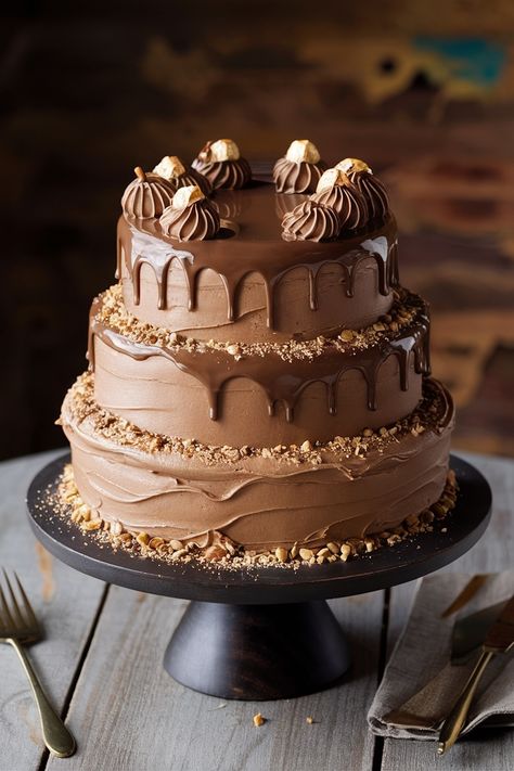 Chocolate Hazelnut Bliss: Celebrate with a Nutella Cake Idea Hazelnut Sponge Cake, Nutella Cake, Decadent Cakes, Bread Cake, Birthday Treats, Elegant Cakes, Sponge Cake, Chocolate Hazelnut, Baking Tips