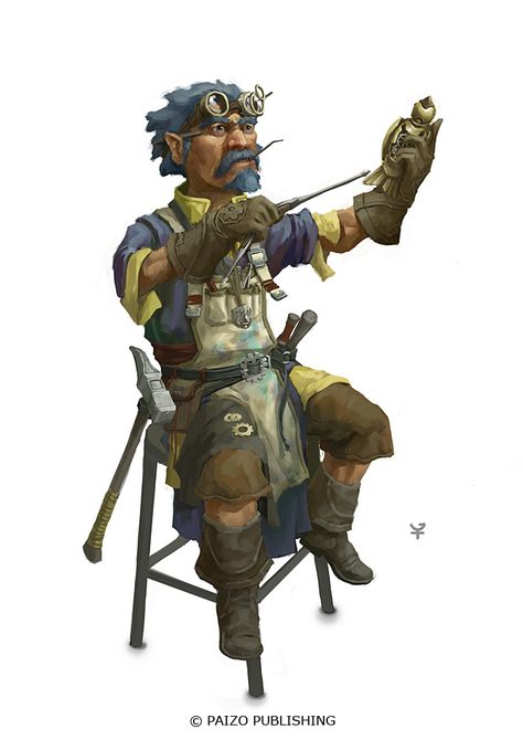 Gnome Tinkerer by Windmaker armor clothes clothing fashion player character npc | Create your own roleplaying game material w/ RPG Bard: www.rpgbard.com | Writing inspiration for Dungeons and Dragons DND D&D Pathfinder PFRPG Warhammer 40k Star Wars Shadowrun Call of Cthulhu Lord of the Rings LoTR + d20 fantasy science fiction scifi horror design | Not Trusty Sword art: click artwork for source Gnome Dnd, Pathfinder Character, Forgotten Realms, Fantasy Portraits, Dungeons And Dragons Characters, Dnd Art, Fantasy Rpg, Dnd Characters, Character Portraits