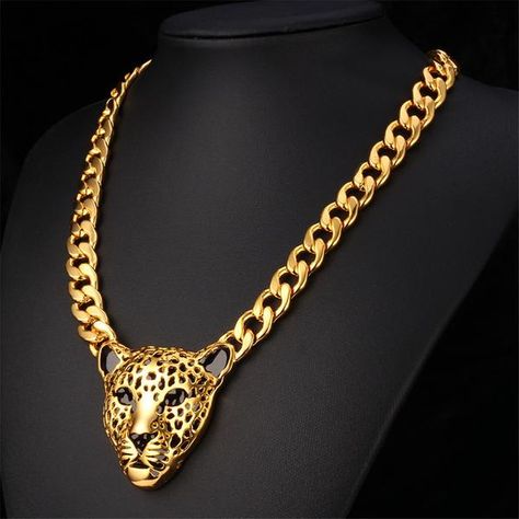 African Statement Necklace 18K Gold /Platinum Plated Punk Style Leopard Pendant Necklace Gold Pendants For Men, خواتم خطوبة, Locket Necklaces, Creativity Ideas, Blessed Wednesday, Aadi Shakti, Gold Jewels Design, Rapper Jewelry, Shiny Rings