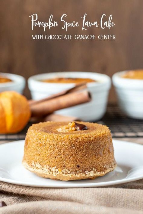 Try this recipe for pumpkin spice lava cakes with a chocolate ganache filling. So big and decadent you may want to share one with a friend. #dessert #cake #pumpkinspice #lavacake Cakes With Chocolate, Ganache Filling, Chocolate Ganache Filling, Pumpkin Spice Cookies, Molten Lava Cakes, Pumpkin Spice Cake, Molten Lava, Winter Treats, Lava Cake