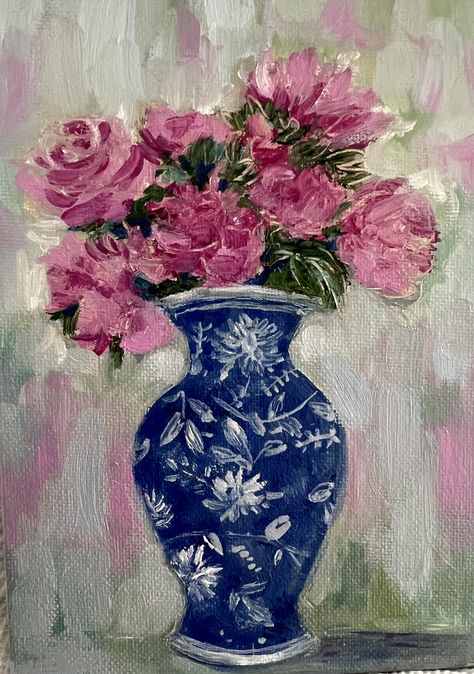 Chinoiserie Blue and White Still Life Oil Painting Gretchen Fuss Art Blue Willow Painting, Blue And White Vase Painting, Vase Painting, Chinese Flower, Chinoiserie Blue, Blue And White Vase, Blog Photos, Chinese Vase, Still Life Oil Painting