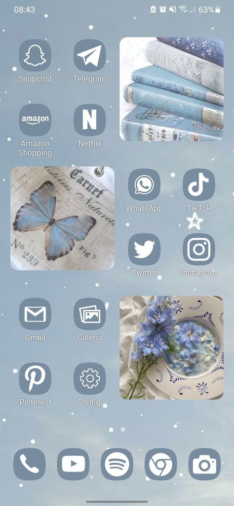 Phone Wallpaper With Apps, Theme For Phone Screen, How To Style Your Phone Apps, Themes For Mobile Phone Samsung, Blue Phone Screen Aesthetic, Cute Aesthetic Phone Theme, I Phone Icons Aesthetic, Blue Phone Theme Aesthetic, Phone Themes Aesthetic Blue