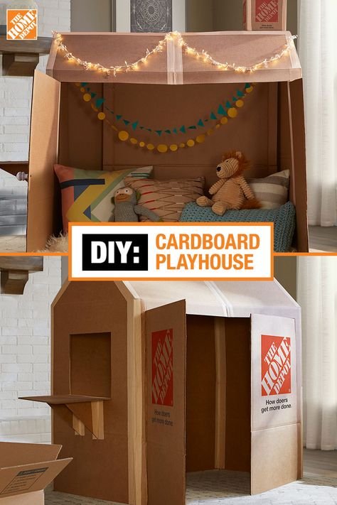 Cardboard Box Houses Diy, Cardboard Box Playhouse Diy, Diy Cardboard Playhouse, Cardboard Box Fort, Cardboard Houses For Kids, Cardboard Forts, Playhouse Diy, Playhouse For Kids, Cardboard Box Houses