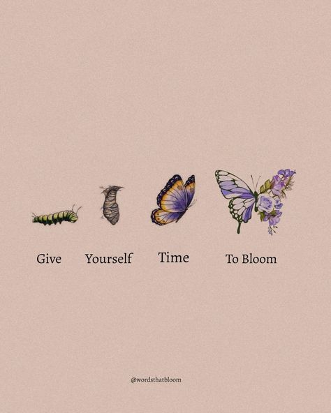 Butterfly Pics Aesthetic, Butterfly Growth Drawing, Butterfly Vision Board, Inspirational Butterfly Quotes, Give Yourself Time Tattoo Butterfly, Butterfly Growth Quotes, Quotes Aesthetic Butterfly, Butterfly Meaning Quotes, Butterfly Wallpaper With Quotes