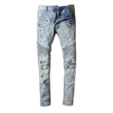 Light Ripped Jeans, Ripped Biker Jeans, Denim For Men, Ripped Jeans Men, Moto Jeans, Biker Jeans, Biker Style, Designer Jeans, Light Wash Jeans