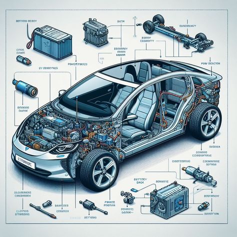 Electric Car Diagram | Car Anatomy in Diagram Electric Cars Aesthetic, Electric Vehicle Design, Car Infographic, Car Anatomy, Car Diagram, Electric Car Engine, Car Brake System, Electric Car Design, Communication Engineering