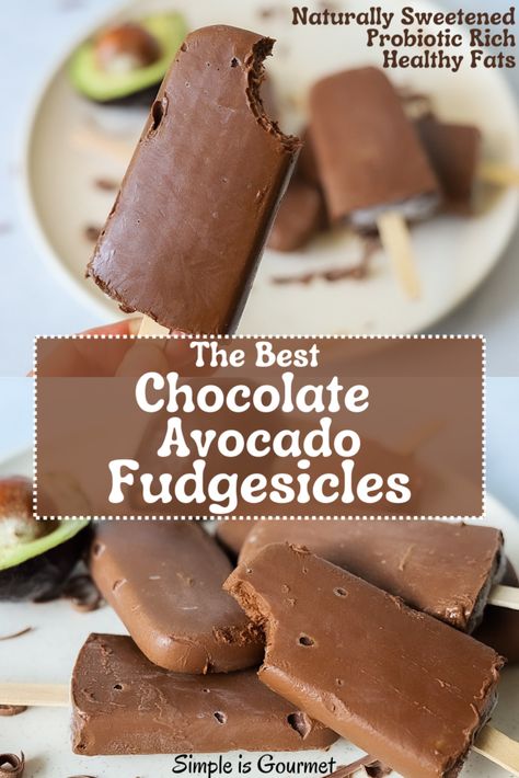 The-Best-Chocolate-Avocado-Fudgesicles Avocado Fudge Pops, Keto Fudgesicles, Healthy Fudgesicles, Chocolate Avocado Ice Cream, Fudgsicle Recipe, Avocado Fudge, Avocado Popsicles, Fudge Popsicles, Deceptively Delicious