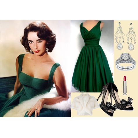 Elizabeth's emerald dress Elizabeth Taylor Green Dress, Valentino Pumps, Emerald Dress, Emerald Dresses, Bridesmaid Inspiration, Fade Styles, Look Retro, Iconic Dresses, Emerald City