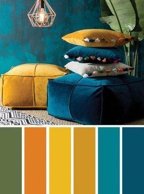 Mustard Color Scheme, Bedroom Sanctuary, Winter Color Palette, Pantry Design, Blue Walls, Minimalist Living Room, Colour Schemes, Room Colors, Room Decor Bedroom