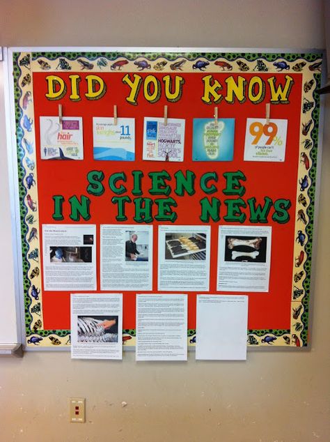 For the past 2 years, I've used one of my little bulletin boards as a homework/missed work board. At the end of the day, I put any papers we... High School Science Classroom, Science Display, Science Bulletin Boards, Middle School Science Classroom, Science Kids, Science Room, Science Classroom Decorations, Biology Classroom, 7th Grade Science