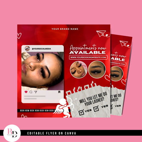 Valentines Hair Flyer, Valentines Flyer Design, Valentine Sales Flyer Design, Valentines Booking Flyer, Valentine’s Day Sale Flyer, Bookings Available, Canva Instagram Post, Lash Tech, Lash Extensions