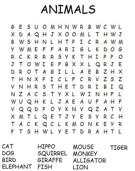 Animal+Word+Search+Puzzles+Printable Animal Word Search, Word Puzzles For Kids, Kids Word Search, Word Search Puzzles Printables, Free Printable Word Searches, Word Search Printables, English Worksheets For Kids, Word Search Puzzles, Crossword Puzzles