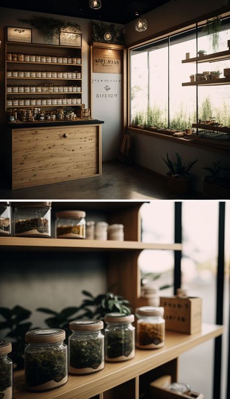 Magasin d'herboristerie Apothecary Shoppe, Massage Room Design, Apothecary Design, Herbal Shop, Apothecary Decor, Herbal Medicine Recipes, Herbal Remedies Recipes, Herb Shop, Metaphysical Shop