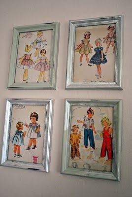 Framed vintage patterns Sewing Room Decor, Sewing Room Organization, Sewing Space, Beginner Sewing Projects Easy, Motif Vintage, My Sewing Room, Sewing Rooms, Craft Room Organization, Couture Vintage