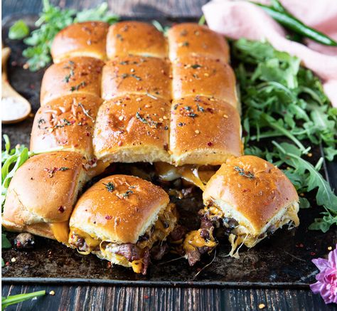 Lamb Sliders Burger Recipes, Lamb Recipes Oven, Lamb Burger Recipes, Lamb Sliders, Chicken Pinwheels, Lamb Burger, Boneless Leg Of Lamb, Cheesesteak Sliders, Philly Cheese Steak Sliders