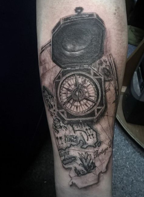 Pirate Compass Tattoo, Pirate Compass, Compass Clock, Kaptan Jack Sparrow, Sparrow Tattoo, Pirate Tattoo, Lighthouse Tattoo, Temecula California, Ship Tattoo