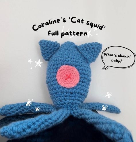 What's Shakin' Baby?  Hi my love and welcome to my take on Coraline's 'Cat Squid'. I aimed to create a pattern which can be used to make a squid of any size and was fully crochet to make it as cuddly as possible. This pattern is beginner friendly and has the option to create the tentacles in an intermediate version as it does provide a more seamless look. I hope you enjoy and happy crocheting <3 Tentacle Crochet Pattern, Crochet Coraline Squid Free Pattern, Coraline Squid Crochet Pattern, Crochet Coraline Squid, Crochet Tentacles, Coraline Crochet Pattern Free, Beginner Friendly Crochet Projects, Cute Cat Crafts, Hi My Love