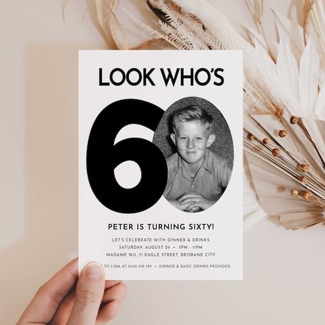 60th Birthday Ideas For Dad, 60th Birthday Party Invitations, Invitation With Photo, 60th Birthday Invitations, 60th Birthday Cards, Modern Minimalist Design, 60th Birthday Party, Birthday Decor, Diy Printable