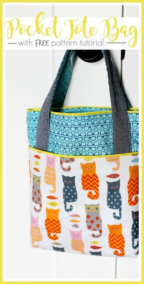 pocket tote library bag free pattern tutorial Tote Bag With Pockets, Library Bag, Sew Ins, Tote Bags Sewing, Diy And Crafts Sewing, Sewing Purses, Bag Tutorial, Bee Crafts, Free Library