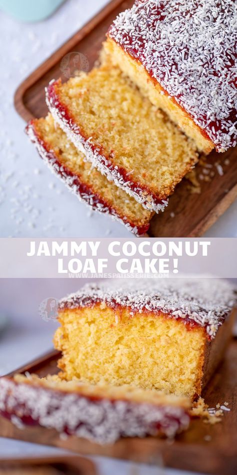 Sweet Drinks Recipes, Jam Cake Recipe, Coconut Loaf Cake, Coconut Loaf, Fruit Cake Recipe Easy, Cake Sponge, Cake Coconut, Janes Patisserie, Loaf Cake Recipes