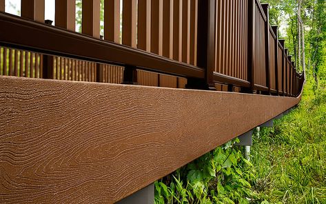 Deck Fascia Design Ideas & Photos | Trex Fascia Board Ideas, Deck Facia, Trex Fascia, Trex Deck Designs, Deck Fascia, Trex Enhance, Garden Decks, Curved Deck, Trex Transcend