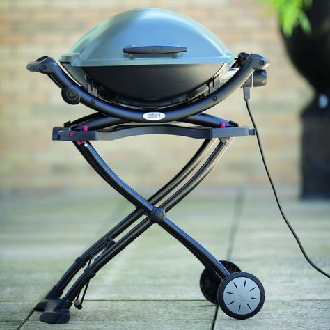 Weber Q 2400 Portable Electric Grill - Shown on Optional Cart Weber Grill Cart, Electric Bbq Grill, Grill Cart, Camping In The Woods, Propane Gas Grill, Weber Grill, Gas Cooker, Clean Cooking, Electric Grill