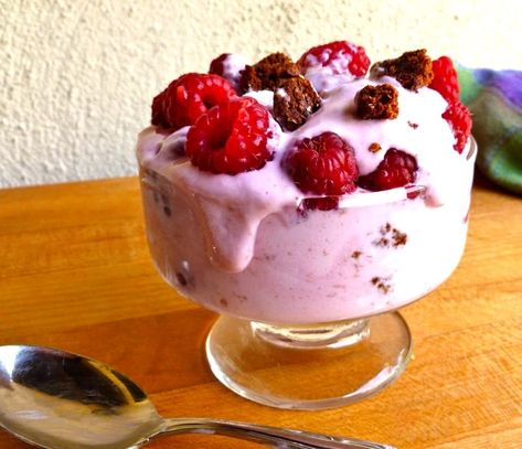 Fiber One Chocolate Raspberry Yogurt Parfait - Simple Nourished Living Spice Cake Mix And Pumpkin, Yogurt Parfait Recipe, Cake Mix Muffins, Parfait Recipe, Flourless Peanut Butter Cookies, Raspberry Yogurt, Low Calorie Breakfast, Refreshing Snacks, Parfait Recipes