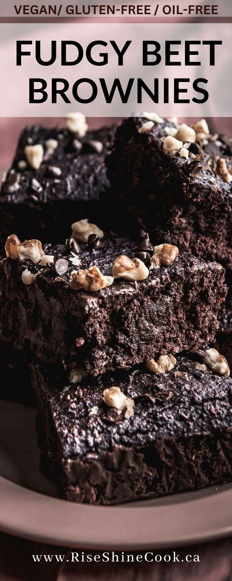 These brownies are made without oil or gluten but rather chickpeas, beets, and walnuts! YUM! Beets Brownies, Beet Desserts, Beet Brownies, Beet Root, Fitness Community, Yummy Eats, Chickpeas, Vegan Desserts, Beets