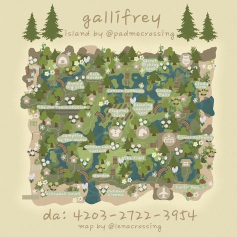 em ☾ on Instagram: “soooo it’s finally here! i present to you the dream address for my gallifrey🌿 this lil island has become quite the baby of mine over the…” Acnh Map Design Layout Cottagecore, Regency Animal Crossing, Dream Islands Acnh, Acnh Map Layouts, Acnh Map Design, Wide Angle Photos, Acnh Maps, Acnh Layout, Kawaii Island